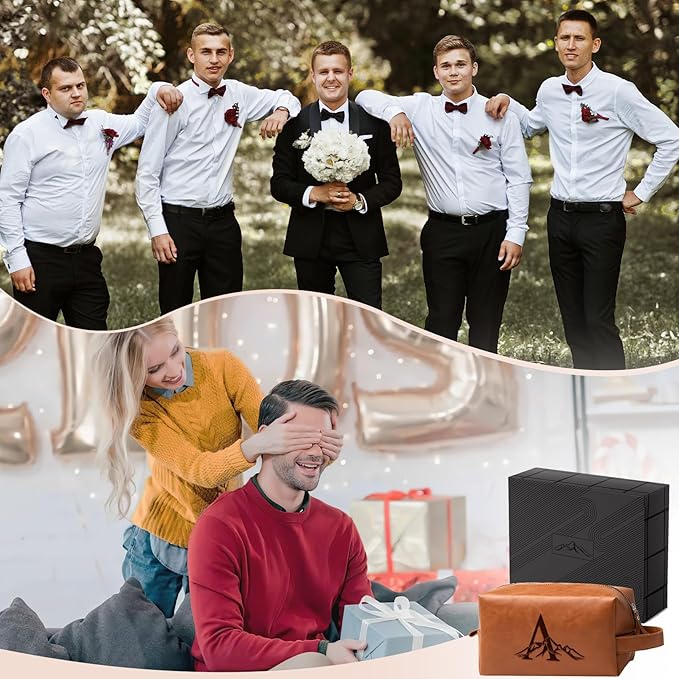 Personalized Gifts Travel Toiletry Bag for Men Engraved Initial PU Leather Waterproof Shaving Bag for Toiletries Accessories Fathers Day Birthday Gift for Men Dad Husband Son, Light Brown V