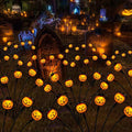 Halloween Decorations Outdoor 4 Pack Solar Lights, 24 LED Scary Pumpkin Swaying Firefly Lights with Spider & Bats for Outside Garden Yard Lawn Grave Cemetery Ghost Decor Party, Orange