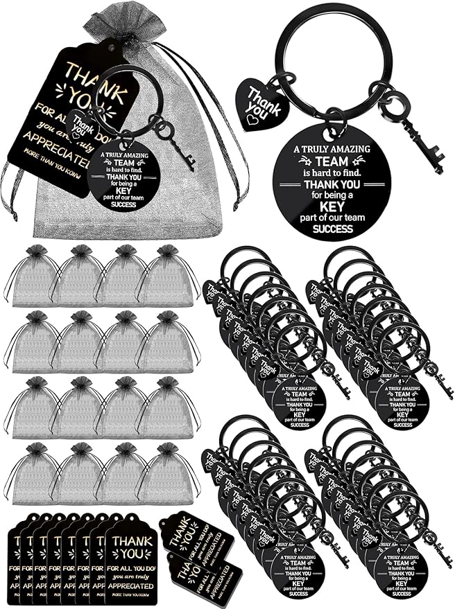 72 Pcs Employee Appreciation Gift Bulk Thank You Coworker Keychains with Organza Bags Inspirational Cards for Nurse Staff Team Customer Service Appreciation Gifts