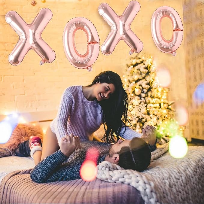Soochat XOXO Balloons Valentine Letters Mylar Foil Balloons Engagement Valentines Day Wedding Marriage Bridal Shower Birthday Party Decor Photo Props Decorations (Rose Glod)