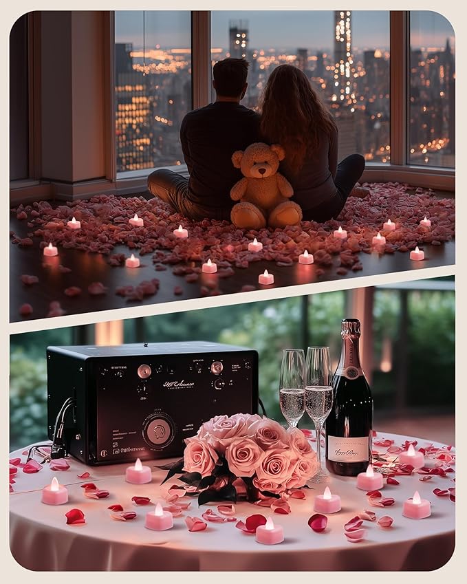Amagic 2000 Pieces Pink Artificial Rose Petals with 24 Pink Heart LED Tea Lights, Rose Petals and Candles Set for Proposal, Anniversary, Romantic Night, Wedding Decor