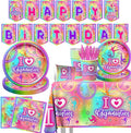 Gymnastics Party Decorations,142pcs Gymnastics Tableware Set I Love Gymnastics Plates Cups Neon Glow Gymnast Table Covers Happy Birthday Banner for Gym Theme Birthday Party Baby Shower