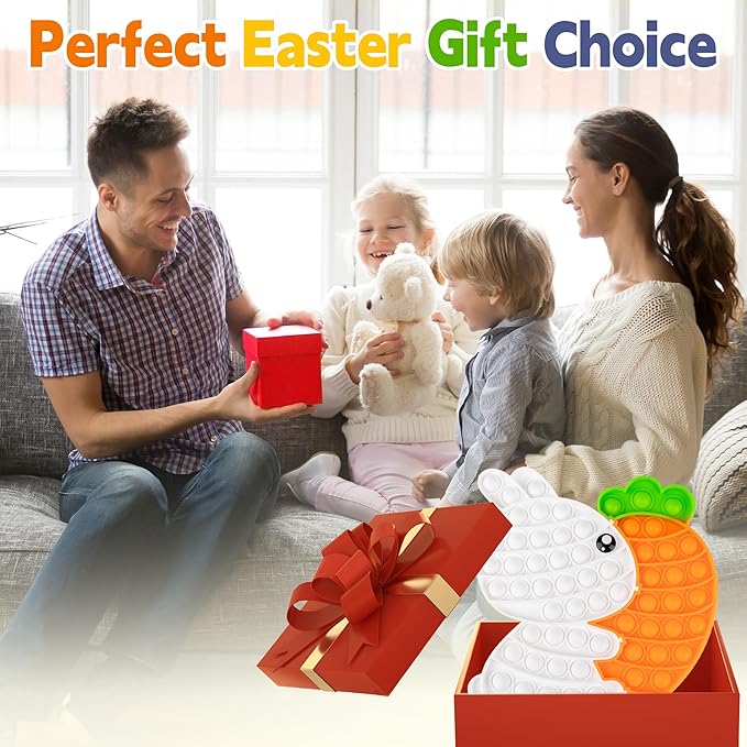 Easter Fidget Toys, Bunny Carrot Easter Basket Stuffers for Kids Toddler,Puzzle Bubble Sensory Popper Stress Relief Gifts Classroom Prizes for Girls Boys Teens,Party Favors Supplies Goodie Bag Filler