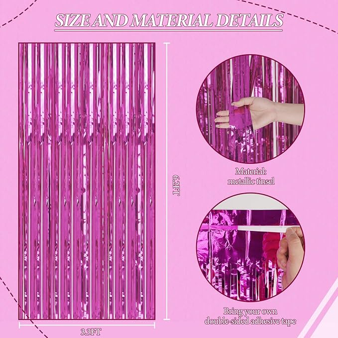 2 Pack Foil Fringe Backdrop - Hot Pink Shiny Tinsel Curtains for Party Decoration/Photo Booth Props - 3.3x6.6 FT Metallic Foil Backdrop for Birthday, Wedding, Graduation, Christmas.