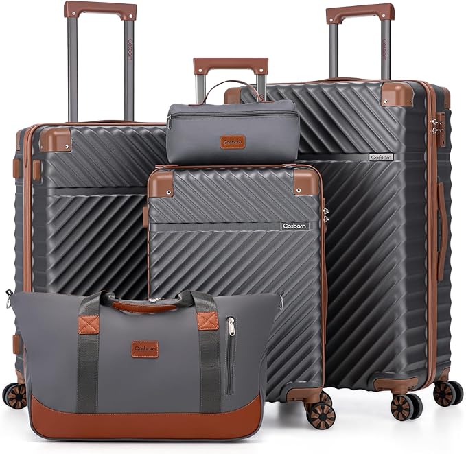 Cosbarn Luggage Sets 5 Piece with TSA Lock Spinner Wheels, Unisex Hard Case ABS Suitcase Set, Hardshell Lightweight Waterproof Travel Hardside Suitcases with Wheels for Women Men, Grey
