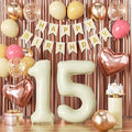 15th Birthday Decorations for Girl, Quinceanera Mis Quince Party Supplies, Retro Sand White Balloon Garland Kit, Cream Number 15 Balloon, Pink Happy Birthday Banner