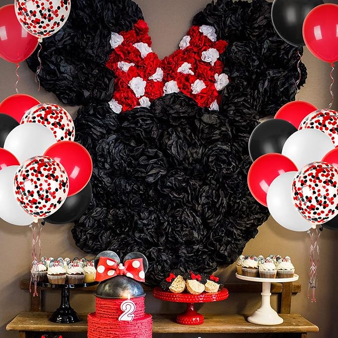JOYYPOP 80Pcs Red White and Black Latex Balloons with Confetti Balloons for Graduation Poker Card Party Decorations, Casino, Race Car Party, Red and White Graduation Decorations