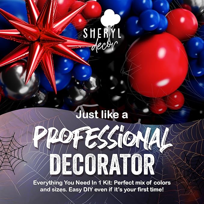 ALL-IN-1 Spider Balloon Arch Kit with BONUS Starburst for Spidy Birthday Decorations - Red Blue Spider Balloons for Spidy Man Party Decorations - Miles Birthday Decoration, Spidey Balloons