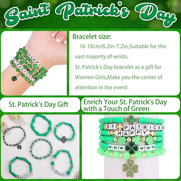 Cooluckday 36 Pcs Holiday Heishi Surfer Bracelets for Women Bulk Easter Mother's Day Christmas St. Patrick's Day Mardi Gras Bracelet Stackable Stretch Friendship Bracelets Set