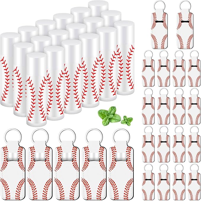 18 Sets Baseball Party Favors Lip Balm and Holder Keychain Bulk Baseball Senior Night Party Supplies Goodie Bags Stuffers Sport Team Gifts Accessories for Women Men Sports Lovers Players Coach