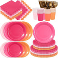 Zhehao 175 Pcs Pink and Orange Plates and Napkins Hot Pink Orange Party Disposable Tableware Kit with Plates, Cups, Napkins, Cutlery for Sunset Neon Baby Shower, Birthday, Wedding Party Supplies