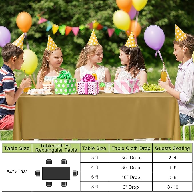 Smiry Disposable Table Cloth - 6 Pack, 54 x 108 Inch Waterproof Rectangle Tablecloths for Parties, Decorative Plastic Table Cover, Leakproof & Sturdy, Gold