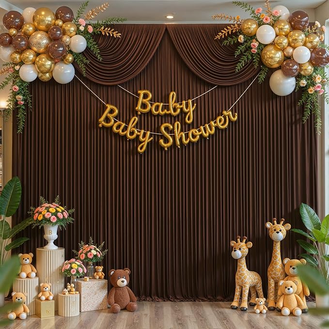 8x10FT Dark Brown Backdrop Curtains for Wedding Parties, Wrinkle Free Polyester Photography Backdrop Drapes for Baby Shower Birthday Parties Stage Background Stand Decorations 4x10ft,2 Panels