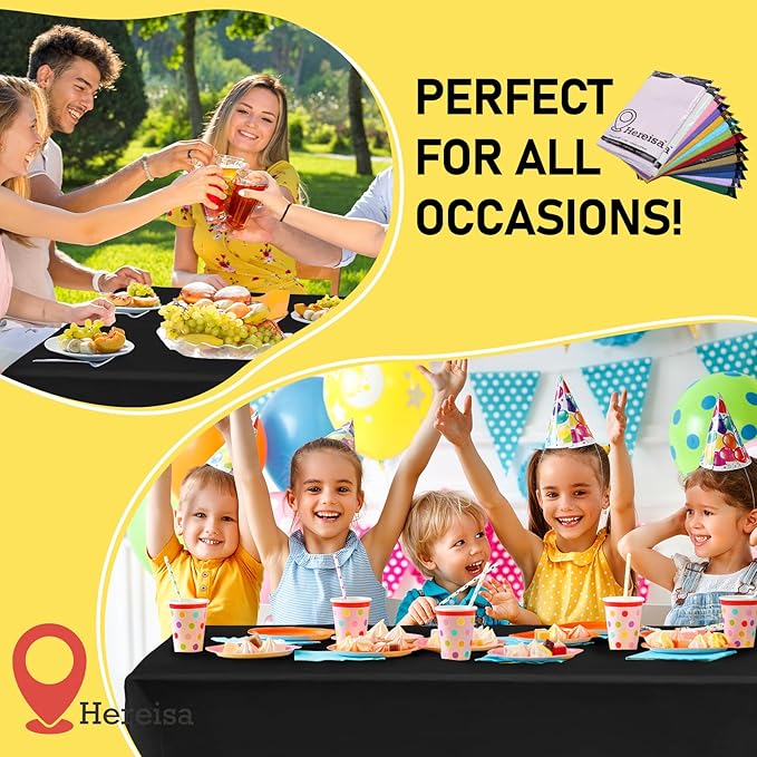 Premium Disposable Table Cloth - 12 Pack, 54 x 108 Inch Table Cloths for Parties, Decorative Tablecloths for Rectangle Tables, Black Plastic Table Cover, Leakproof & Sturdy, Black