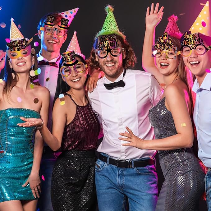 12PCS New Year Glasses, Funny New Years Eve Party Paper Glasses Photo Booth Props 2026 Eyeglasses Frames for NYE Party Supplies Decorations 2026