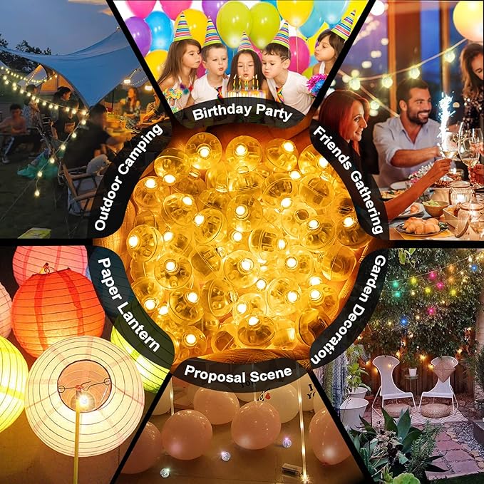 50pcs LED Yellow Balloon Light Mini Tiny LED Light, Small Round Led Ball Lamp for Paper Lantern Indoor Outdoor Fun Birthday Event Halloween Christmas Party Wedding Decoration Supplies