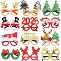 2026 Christmas Party Glasses,12pcs Fun Glitter Christmas Holiday Photo Booth Props for Kids Adults, Costume Eyeglasses for Christmas Party Favors and Decorations(One Size Fits All)