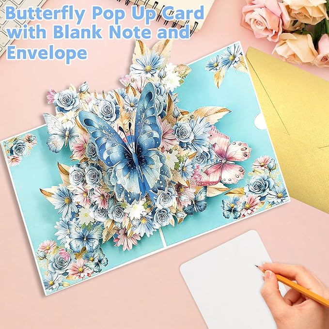 Butterflies in Nature Pop Up Card - 3D Butterfly Card for Wife, Husband, Girlfriend, Mom, Dad, Mother, Father
