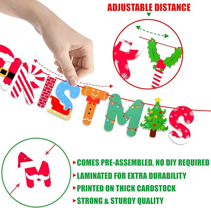 KatchOn, Merry Christmas Banner for Mantle - Large, 10 Feet, No DIY | Christmas Wall Decorations | Christmas Decorations, Christmas Mantle Banner | Merry Christmas Garland, Christmas Party Decorations