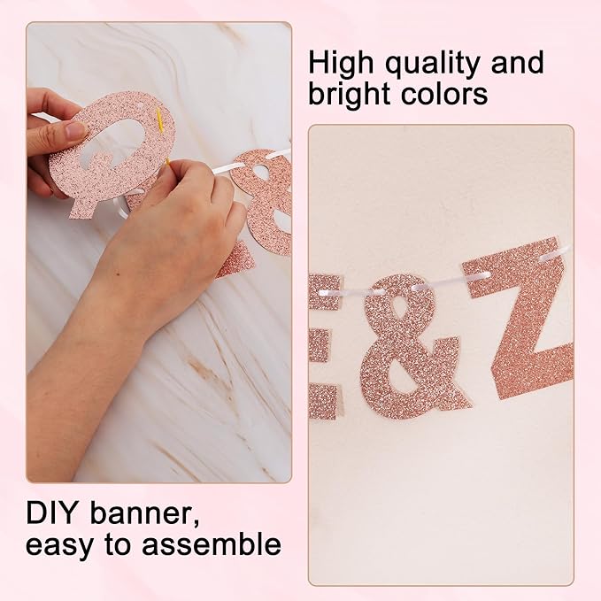 BEISHIDA 116 PCS A-Z DIY Letter Banner Kit Make Your Own Banner Glitter Rose Gold Including 111 Letters and Numbers 3 Rope and 2 Threading Device,Customized for Birthday Graduation Wedding Party Decor