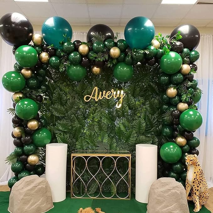 105pcs Dark Green Balloons 12inch Hunter Green Balloons for Birthday Dinosaur Baby Shower St. Patrick's Day Summer Jungle Forest Safari Party Decorations