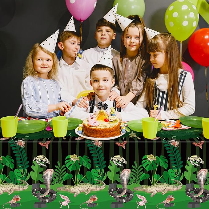 Disposable Plastic Table Cover - 3-Packs(54x108 Inch) Reptile Swamp Tablecloth Disposable Waterproof Plastic Rectangle Table Cover Player Sports Tablecloth Birthday Party Decoration Supplies