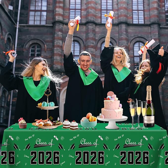 OHOME Class of 2026 Decorations - Graduation Party Decorations 2026 - Disposable Plastic Green Tablecloth for Class of 2026 Decorations Party Favors Supplies Banner,54" X 108",2 Pack
