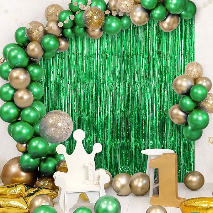 2 Pack Fringe Curtains Backdrops, Foil Fringe Curtains, Door Streamers for Birthday Wedding Bridal Shower Holiday Graduation Party Decorations, Photo Booth Backdrops, Green