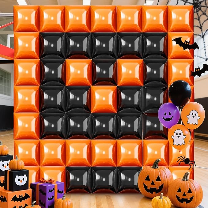 50 PCS Black and Orange Square Foil Balloons Wall Backdrop 19 inch Reusable Mylar Balloons Tunnel Garland Arch Kit for Halloween Party Basketball Retirement Birthday Graduation Decoration