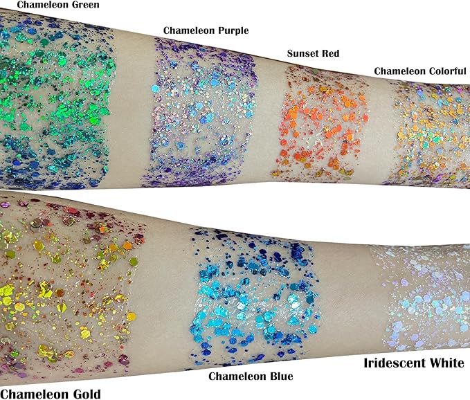 MEICOLY Chameleon Purple Hair Glitter,Holographic Chunky Face Body Glitter,Mardi Gras Accessories for Women,Self-Adhesive Color Changing Mermaid Face Glitter,Festival Makeup for Face Body Hair