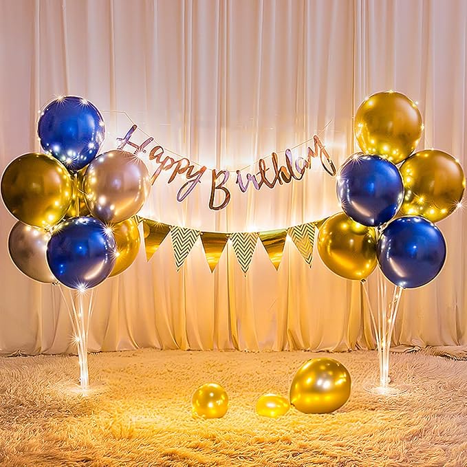 4 Sets Balloon Stand Kit, Balloon Sticks Holder with Navy and Gold Balloons for Table Centerpiece Graduation Birthday Father's Day New Year Party Decorations(Navy and Gold)