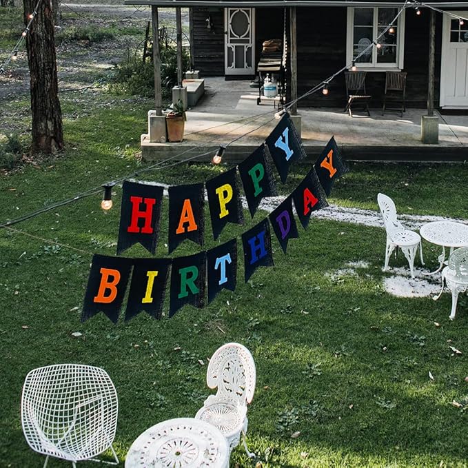 Colorful Happy Birthday Banner, Pre-strung Burlap Rainbow Happy Birthday Sign - Multi Color Reusable Birthday Party Decorations for Kids Boys Girls