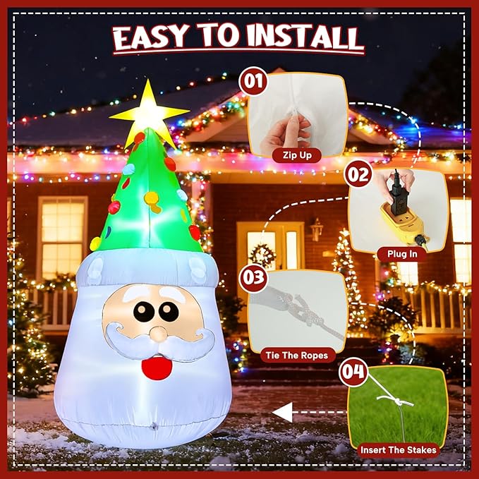 JOYHALO 13FT Inflatable Christmas Tree with Santa Face, Christmas Inflatables Outdoor Decoration Santa Christmas Tree with Bright LED Lights, Christmass Blow Up for Indoor, Yard, Lawn, Party Decor