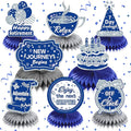 RUMIA 8pcs Navy Blue Silver Retirement Letter Print Honeycomb Centerpieces for Retirement Parties