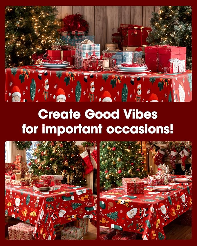 Pureegg Plastic Table Cloth Disposable 6 Pack, 54 x 108 Inch Table Cloths, Christmas Decorations, Xmas Decor, Party Tablecloths, Rectangle, Holiday Plastic Cover, Waterproof, Christmas Red