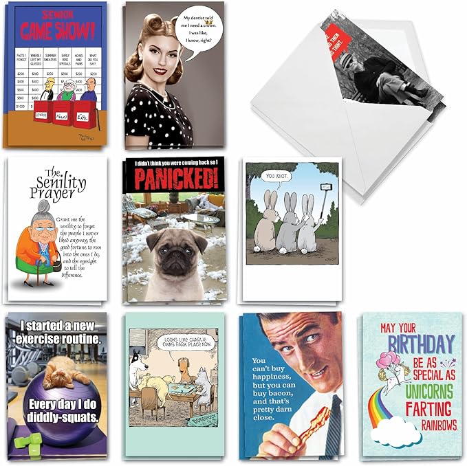 NobleWorks - 20 Funny Box Set Birthday Greeting Cards Assortment with Envelopes (4.63 x 6.75 Inch) Adult Humor Variety Pack for Men and Women - Birthday Bonanza AC8837BDG-B2x10