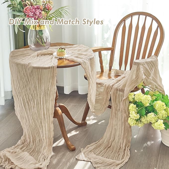IVAPUPU 4 Pcs Cheesecloth Table Runner - 10ft Nude Easter Spring Boho Gauze Cheese Cloth Table Runners for Baby Shower Decoration Wedding Party Garden Farmhouse