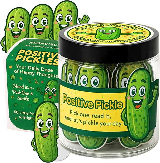 60 Positive Pickle Cards Jar - Easter Basket Stuffers for Teens - Affirmation Cards for Women, Teens, Emotional Pickle Gifts, Positive Pickle Jar, Funny Pickle Gifts for Women, Teen Girl Birthday Gifts, Positivity Jars - Easter Basket Stuffers for Adults
