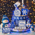 Winter Tiered Tray Decor Set Hello Winter Snowman Wooden Signs Snowflake Decorations Rustic Farmhouse Blocks Sign for Home Table Harvest Holiday