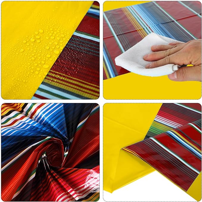 Oudain 6 Pcs Fiesta Tablecloth 108 x 54 Inch Plastic Tablecover Waterproof Mexican Tablecloth Mexican Striped Table Cover for Taco Night Festive Fiesta Wedding (Elegant Colors)