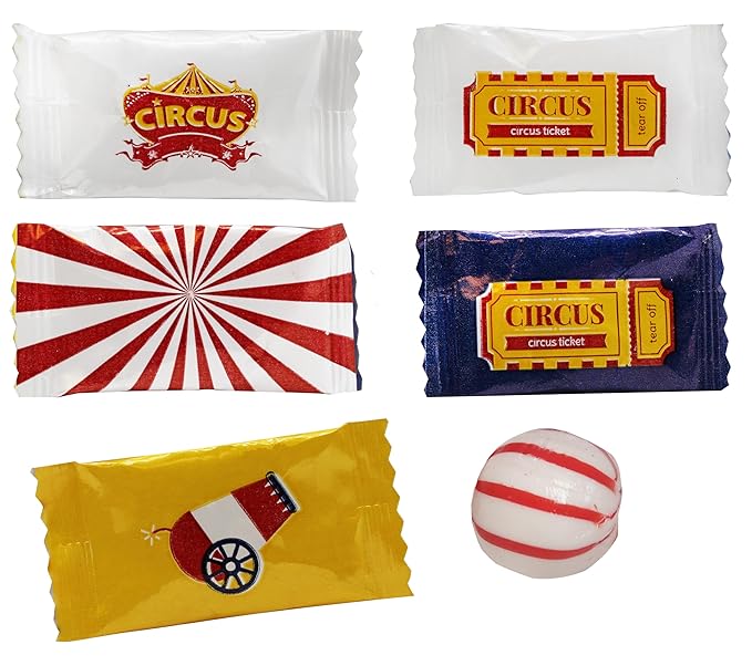 Circus Themed Peppermints 100 Count Individually Wrapped - Bulk Mints For Birthday Party Giveaways & Candy Goodie Bags-Carnival Fun Mints For Adults or Kids