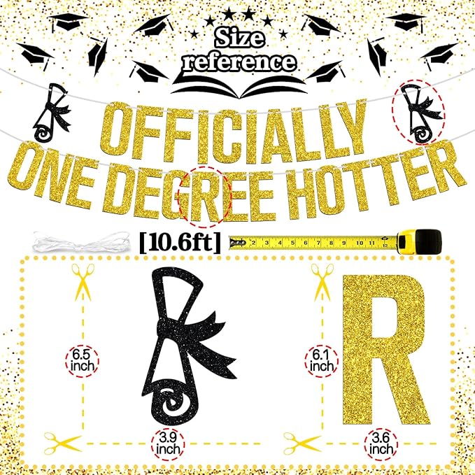 Officially One Degree Hotter Banner, Congrats Grad/Big Degree Energy, 2026 High School/College/Senior Graduation Party Decorations Supplies