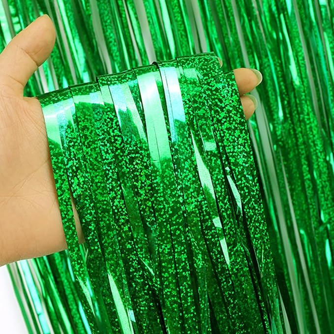 Green Backdrops Curtains Christmas Party Decorations, Tinsel Streamers Birthday Decoration for St Patricks Day Decoration, Photo Booth Props for Wedding, 1Pack 3.28X6.56Ft