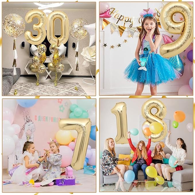 40 inch White Gold Number Balloon Giant Foil Helium Balloons Champagne Gold Number 6 Balloon for 6th Birthday Party Decorations