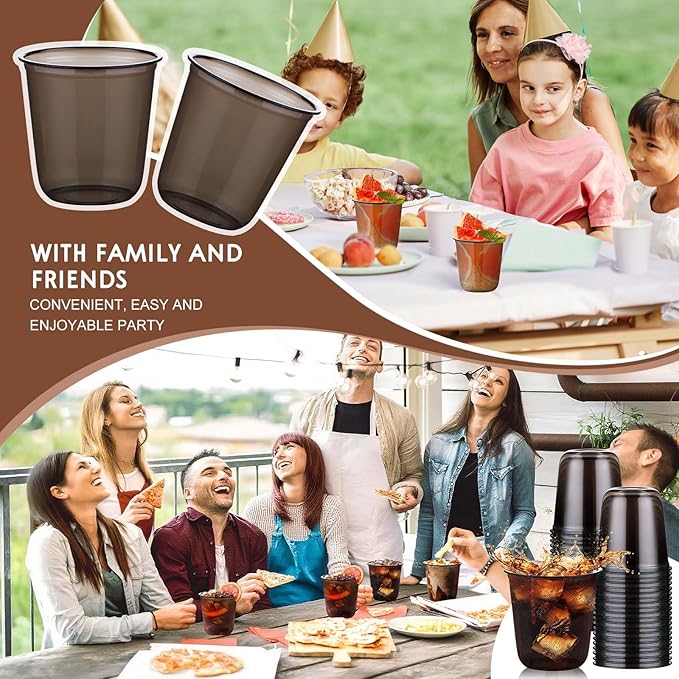 KesaPlan 50 Pcs Black Plastic Cups, 12oz Disposable Stemless Wine Glasses for Cocktail Cute Clear Cocktail Wine Glasses Black Party Cups for Meeting Wedding Halloween Holiday Party