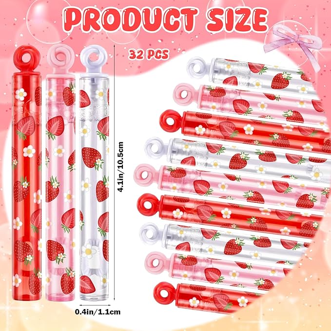 32 Pcs Strawberry Bubble Wands Sweet Berry Bubble Wand for Party Favors Adult Summer Activity Birthday Party Goodie Bag Stuffers Gifts Wedding Supplies