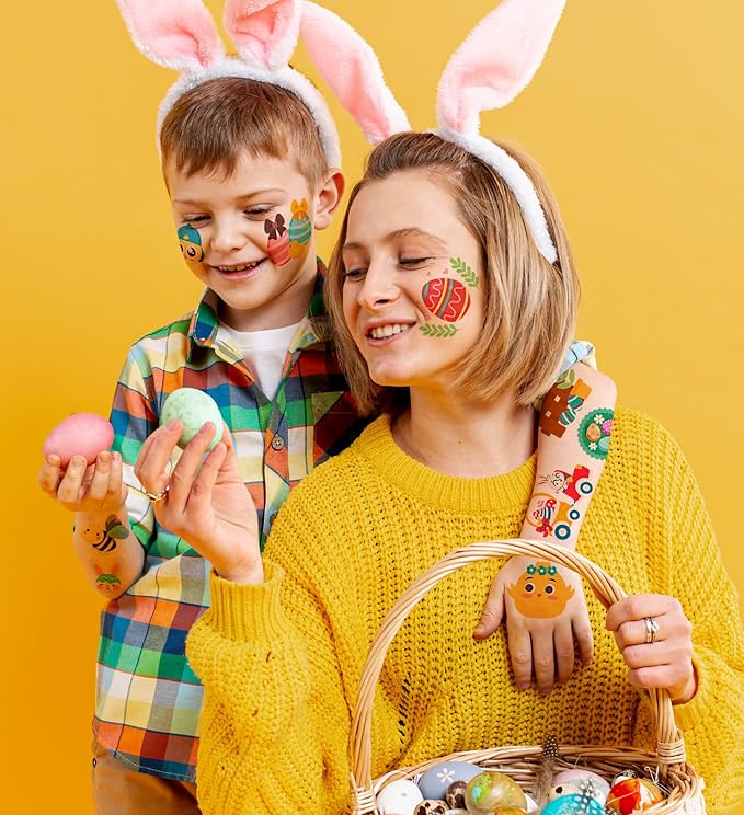 Easter Temporary Tattoos – 120Pcs Cute Designs – Bunny, Eggs, Chicks – Easter Basket Stuffers, Egg Hunt Favors, Classroom Gifts & Party Supplies