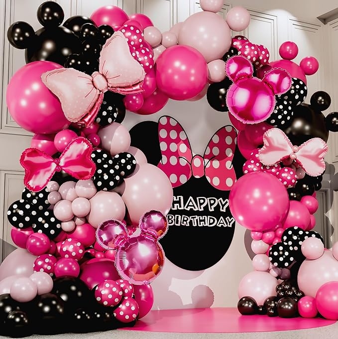 ALL-IN-1 Minnie Balloon Arch Kit with BONUS Bow & Mouse Head - Mini Mouse Balloons for Birthday Decorations & Oh Twodles Party Supplies Girl - Minnie Birthday Party, Baby Shower