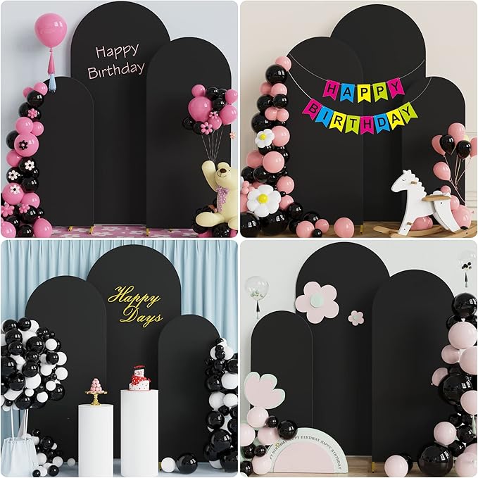 Wokceer Set of 3 Wedding Arch Cover Spandex Fitted Wedding Arch Stand Covers for Round Top Chiara Arch Backdrop Stands Cover for Birthday Party Ceremony Banquet Decoration 4ft,5ft,6ft Black