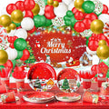 Christmas Party Decorations Dinnerware Set,225 PCS Xmas Party Decoration with Merry Christmas Plates and Napkins Cups Banner Tablecloth Balloons Backdrop for Holiday Party Supplies Serve 20
